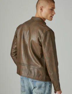 Lucky Brand washed leather bonneville jacket dark brown*MEN Jackets & Outerwear