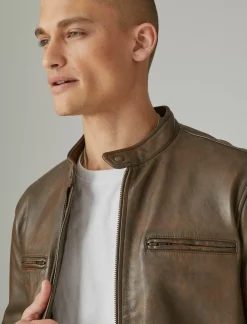 Lucky Brand washed leather bonneville jacket dark brown*MEN Jackets & Outerwear