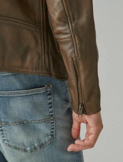 Lucky Brand washed leather bonneville jacket dark brown*MEN Jackets & Outerwear