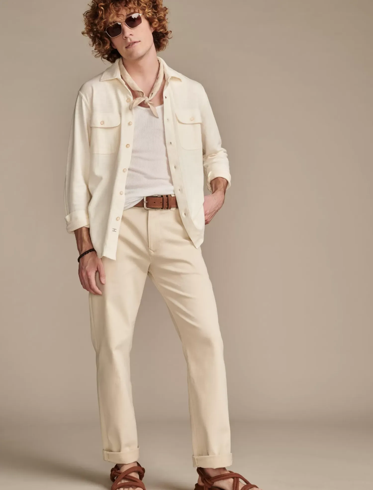 Lucky Brand weekend jersey shirt #1103 cream*MEN Button-Downs