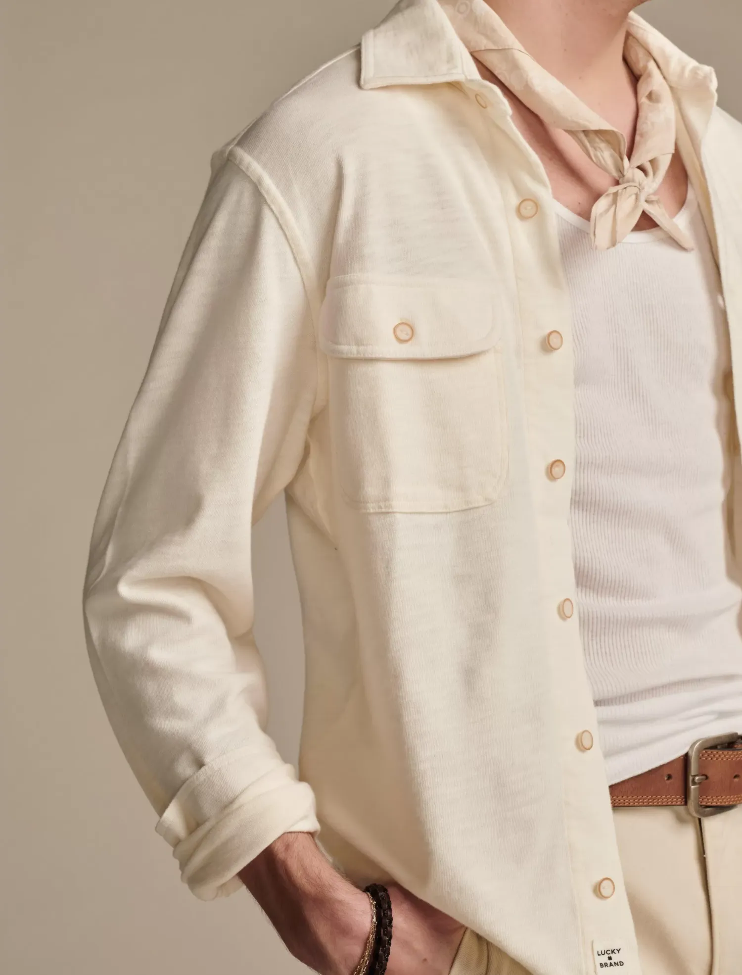 Lucky Brand weekend jersey shirt #1103 cream*MEN Button-Downs