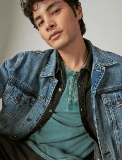 Lucky Brand weekend slub jersey long sleeve henley mineral blue*MEN Shirts & Tops