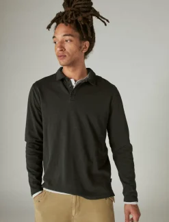 Lucky Brand weekend slub jersey long sleeve polo jet black*MEN Shirts & Tops