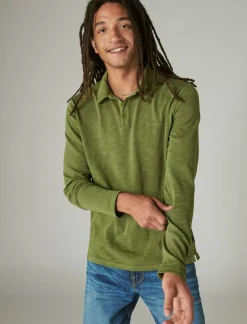 Lucky Brand weekend slub jersey long sleeve polo camo green cotton*MEN Shirts & Tops