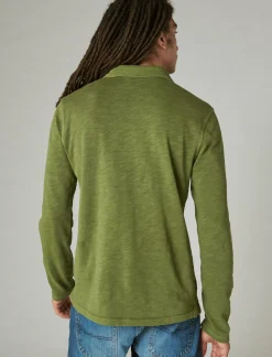 Lucky Brand weekend slub jersey long sleeve polo camo green cotton*MEN Shirts & Tops