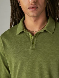 Lucky Brand weekend slub jersey long sleeve polo camo green cotton*MEN Shirts & Tops