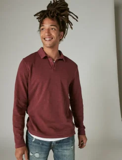 Lucky Brand weekend slub jersey long sleeve polo maroon banner*MEN Shirts & Tops