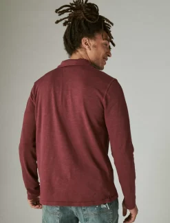 Lucky Brand weekend slub jersey long sleeve polo maroon banner*MEN Shirts & Tops