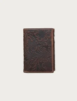 Lucky Brand western embossed leather trifold wallet dark brown*MEN Bags & Wallets