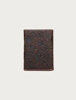 Lucky Brand western embossed leather trifold wallet dark brown*MEN Bags & Wallets