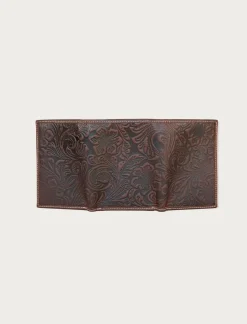 Lucky Brand western embossed leather trifold wallet dark brown*MEN Bags & Wallets