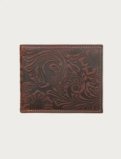 Lucky Brand western embossed leather bifold wallet dark brown*MEN Bags & Wallets