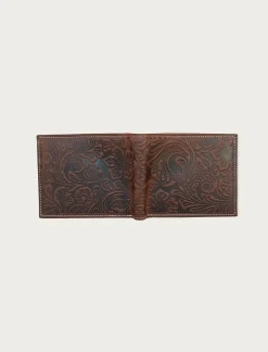 Lucky Brand western embossed leather bifold wallet dark brown*MEN Bags & Wallets