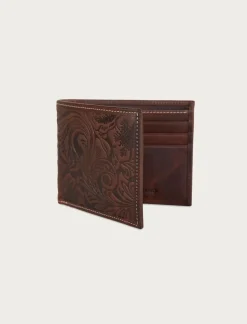 Lucky Brand western embossed leather bifold wallet dark brown*MEN Bags & Wallets