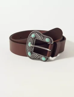Lucky Brand western turquoise buckle belt dark brown*WOMEN Belts