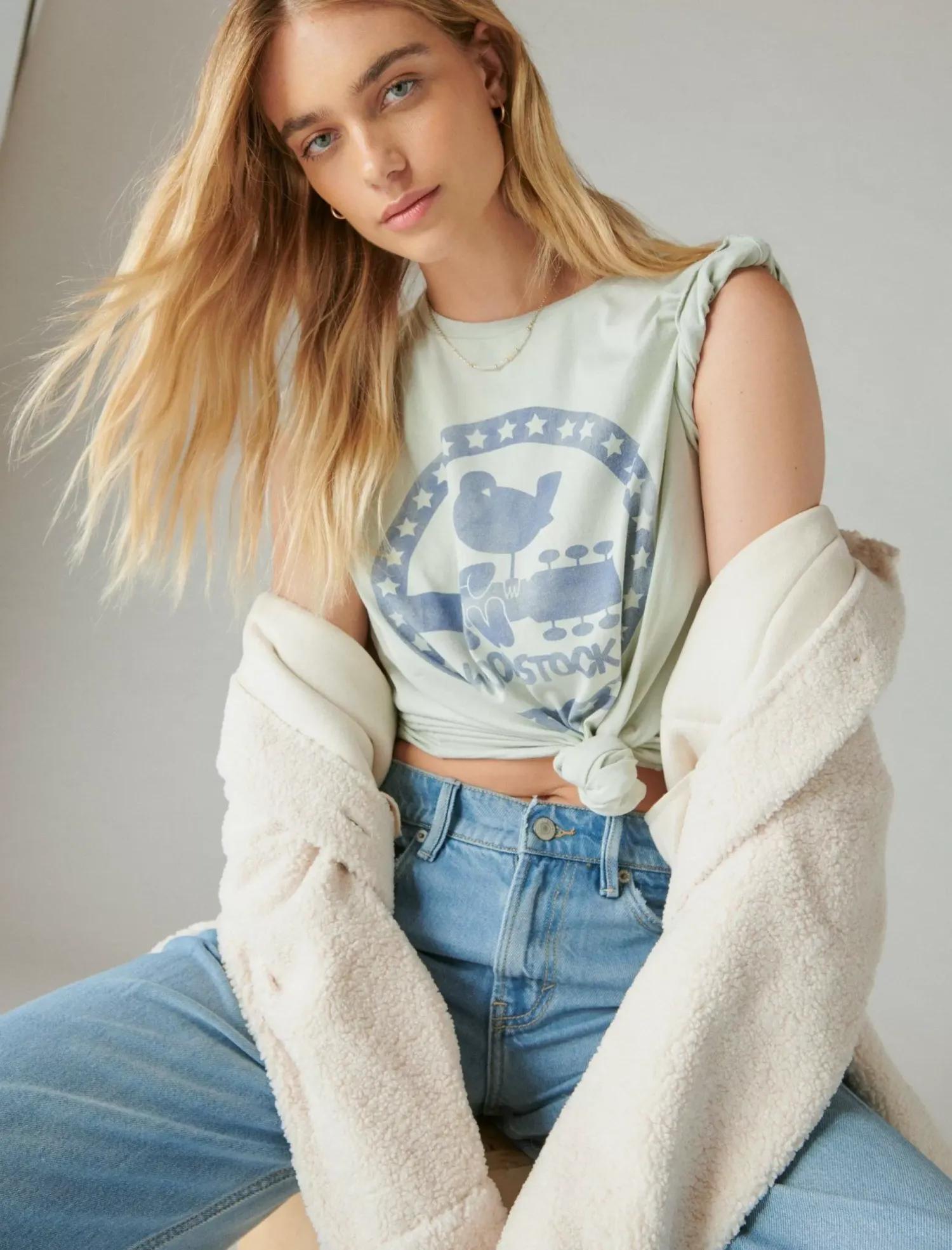 Lucky Brand woodstock star circle boyfriend tee zephyr blur*WOMEN Graphic Tees