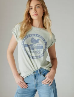 Lucky Brand woodstock star circle boyfriend tee zephyr blur*WOMEN Graphic Tees