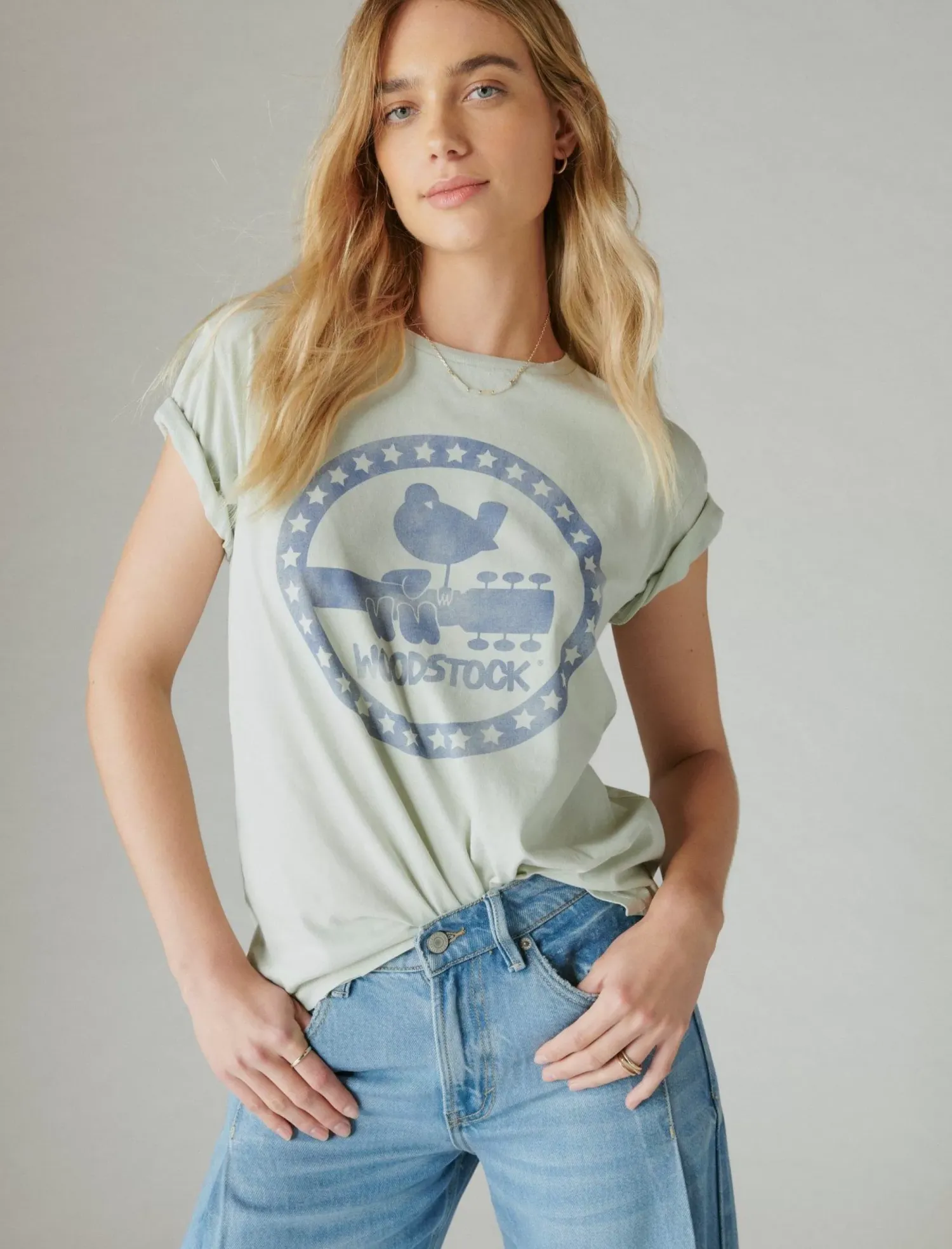 Lucky Brand woodstock star circle boyfriend tee zephyr blur*WOMEN Graphic Tees