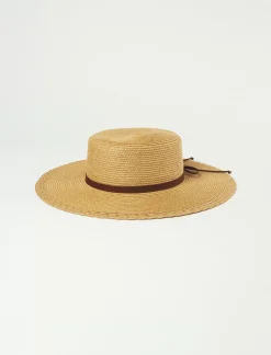 Lucky Brand woven boater with leather tie medium brown*WOMEN Hats