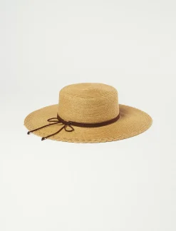 Lucky Brand woven boater with leather tie medium brown*WOMEN Hats