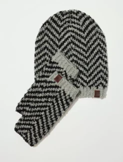 Lucky Brand zig zag beanie and arm warmer set dark grey*WOMEN Gloves|Hats