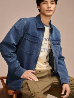 Lucky Brand zip front over-shirt with striped lining indigo stripe*MEN Jackets & Outerwear