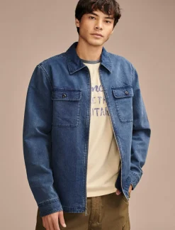 Lucky Brand zip front over-shirt with striped lining indigo stripe*MEN Jackets & Outerwear