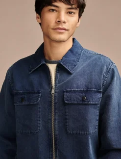 Lucky Brand zip front over-shirt with striped lining indigo stripe*MEN Jackets & Outerwear